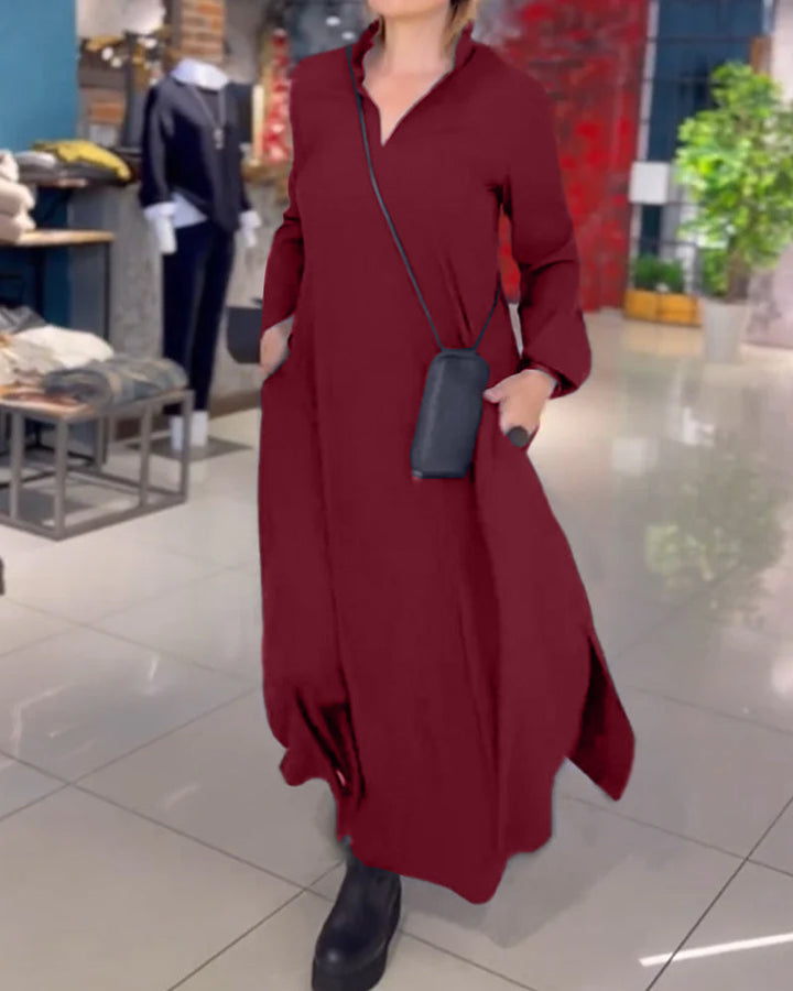 Eva™ | Open maxi dress with collar and slit