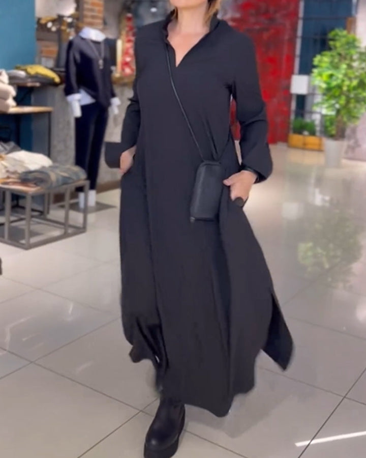 Eva™ | Open maxi dress with collar and slit