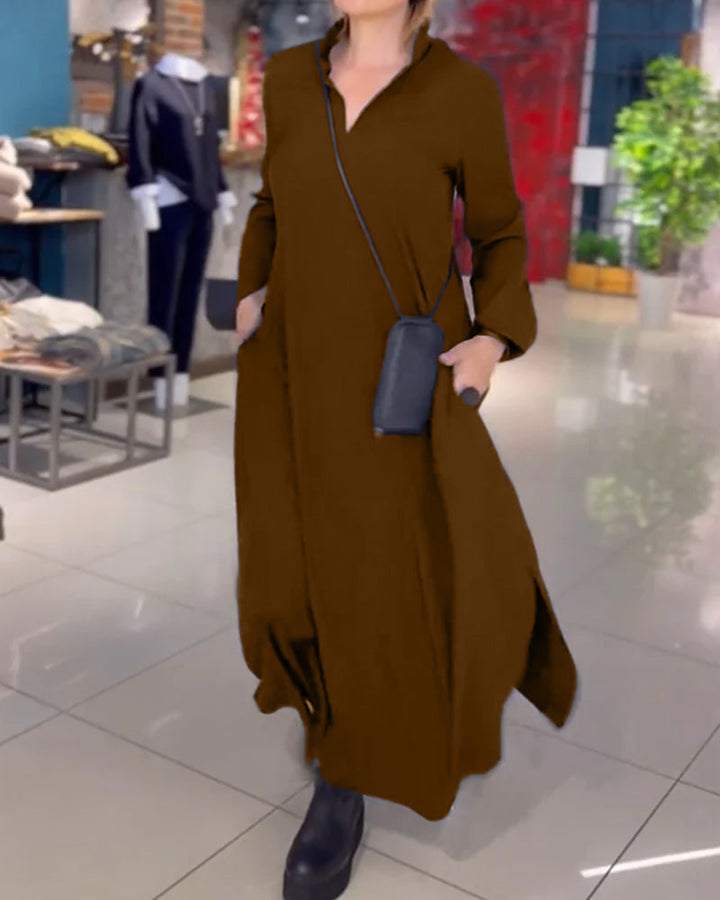 Eva™ | Open maxi dress with collar and slit