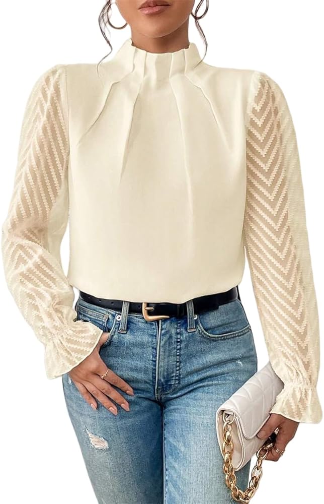 Yannie- Women's Patchwork Wave Pattern Pullover Chiffon Blouse