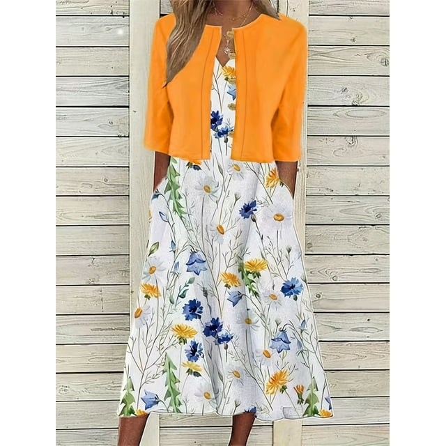 Elise™ - Floral Two Piece Midi Dress