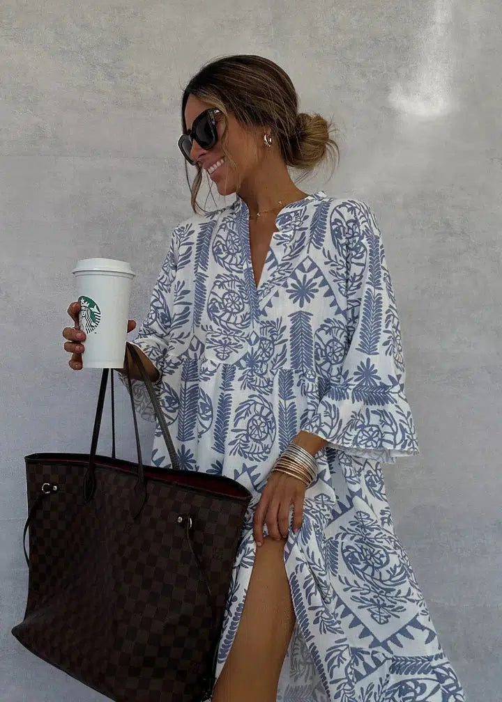 Amara - Blue Long Sleeved Dress