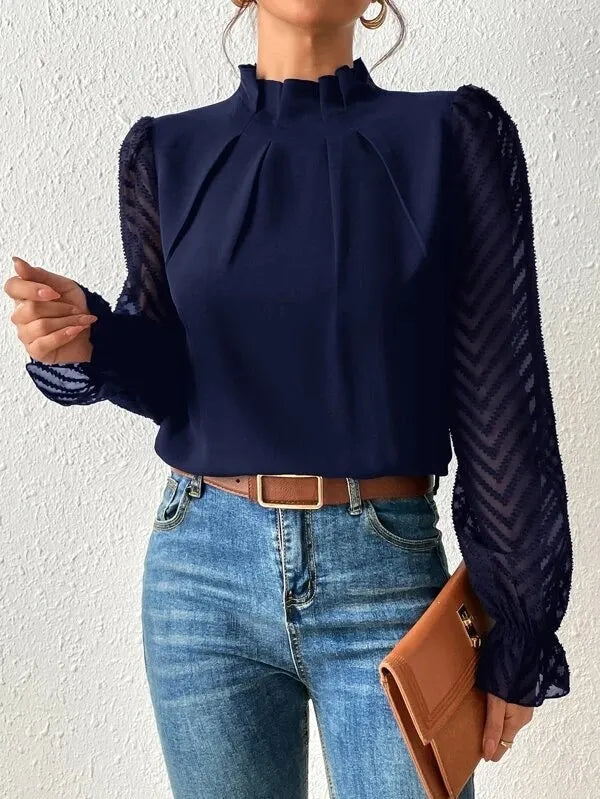 Yannie- Women's Patchwork Wave Pattern Pullover Chiffon Blouse