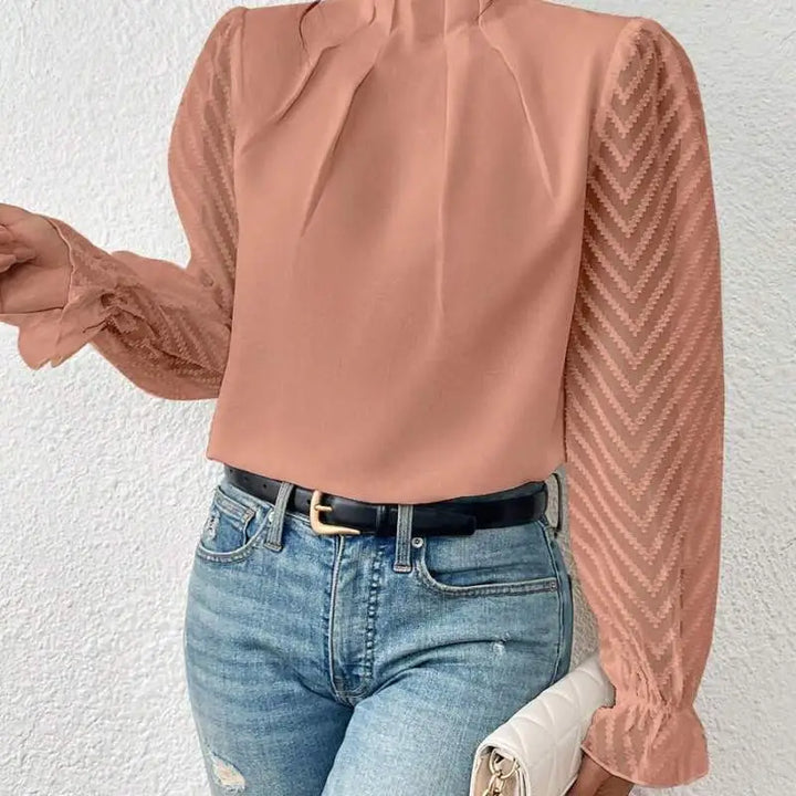 Yannie- Women's Patchwork Wave Pattern Pullover Chiffon Blouse