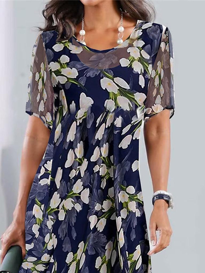 Cosa - Blue Short Sleeve Midi Dress