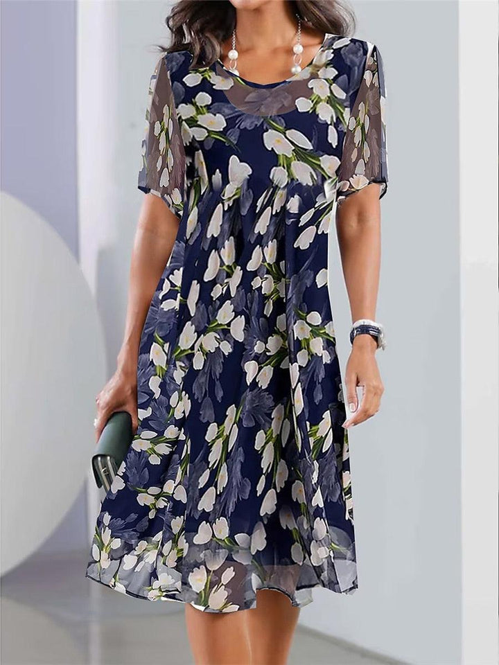Cosa - Blue Short Sleeve Midi Dress